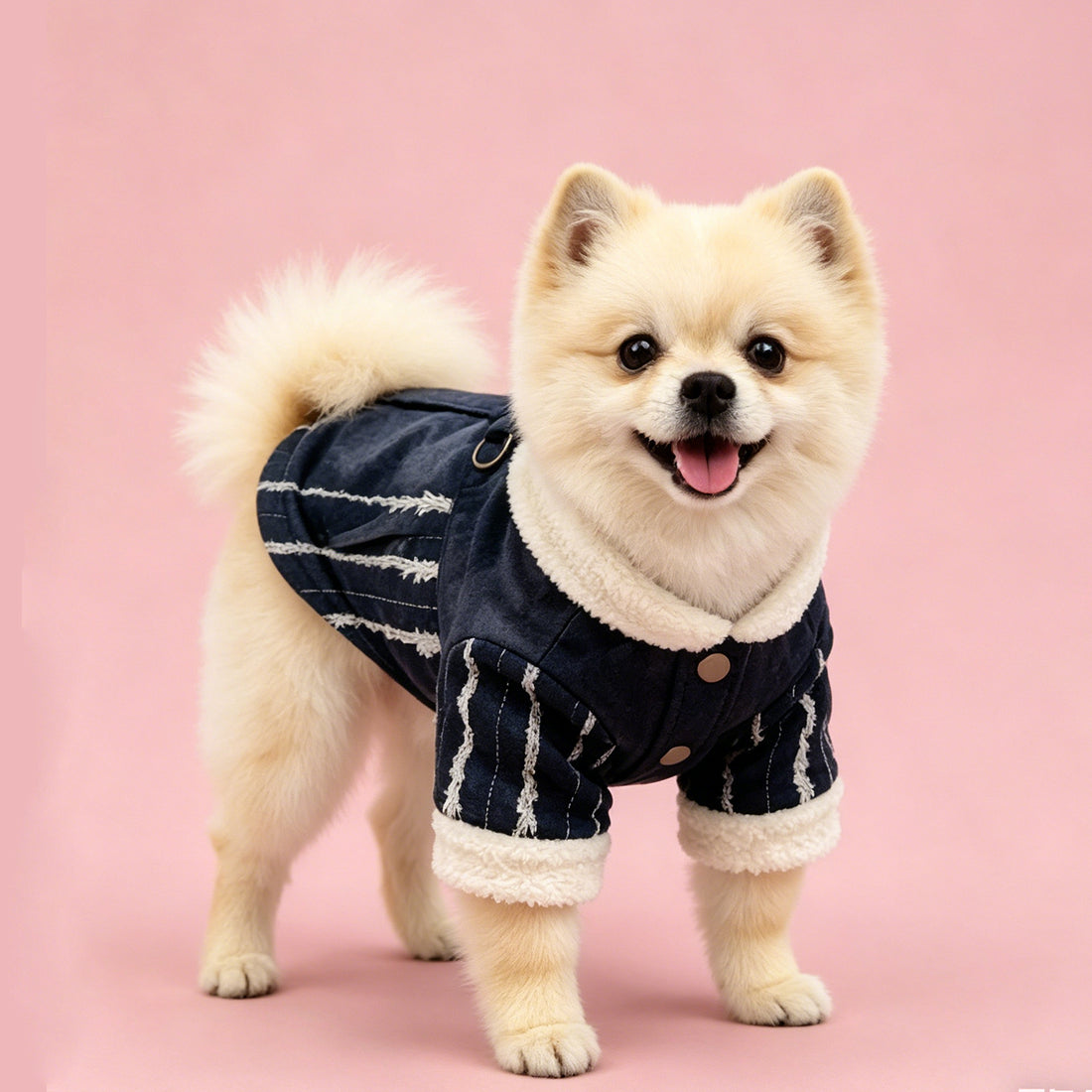 Petgl Fleece-Lined Denim Dog Jacket – Warm, Windproof & Stylish for Small to Medium Dogs