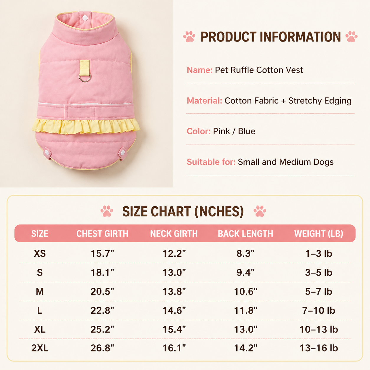 Stylish Two-Tone Ruffle Dog Coat | Winter Fashion Jacket for Small & Medium Dogs, Cute Dog Apparel