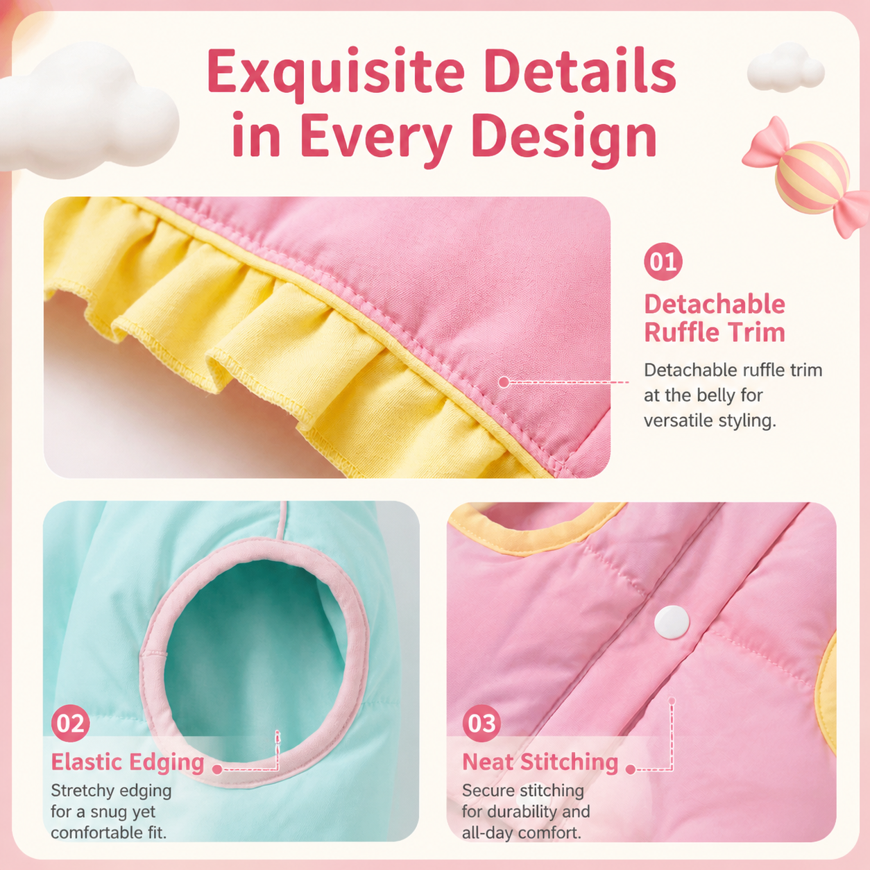 Stylish Two-Tone Ruffle Dog Coat | Winter Fashion Jacket for Small & Medium Dogs, Cute Dog Apparel