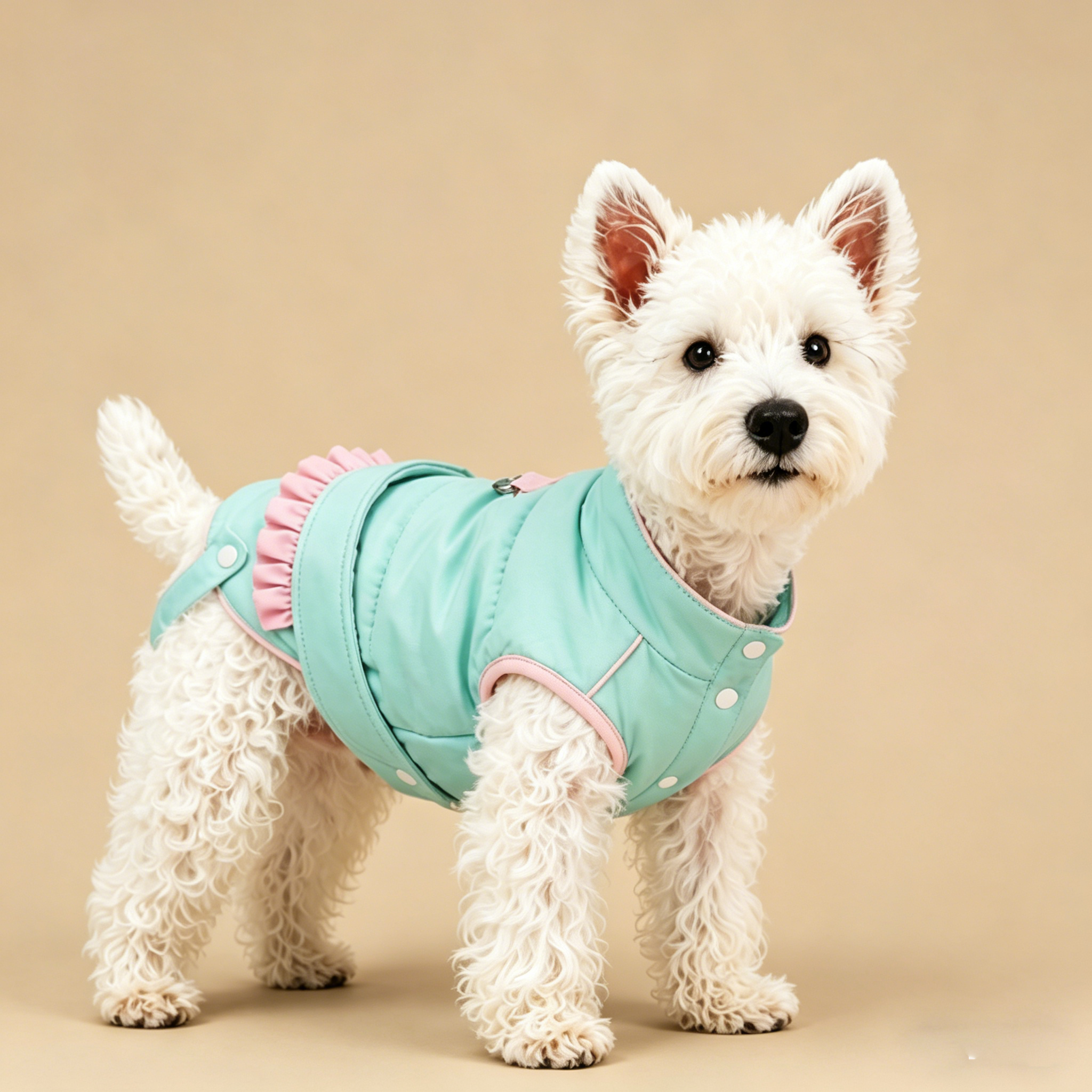 Stylish Two-Tone Ruffle Dog Coat | Winter Fashion Jacket for Small & Medium Dogs, Cute Dog Apparel