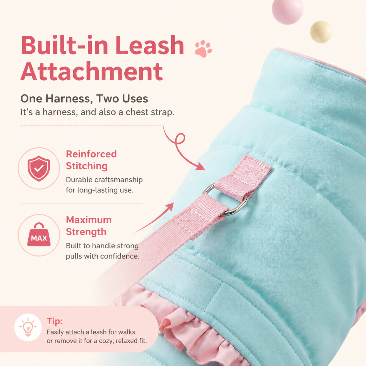 Stylish Two-Tone Ruffle Dog Coat | Winter Fashion Jacket for Small & Medium Dogs, Cute Dog Apparel