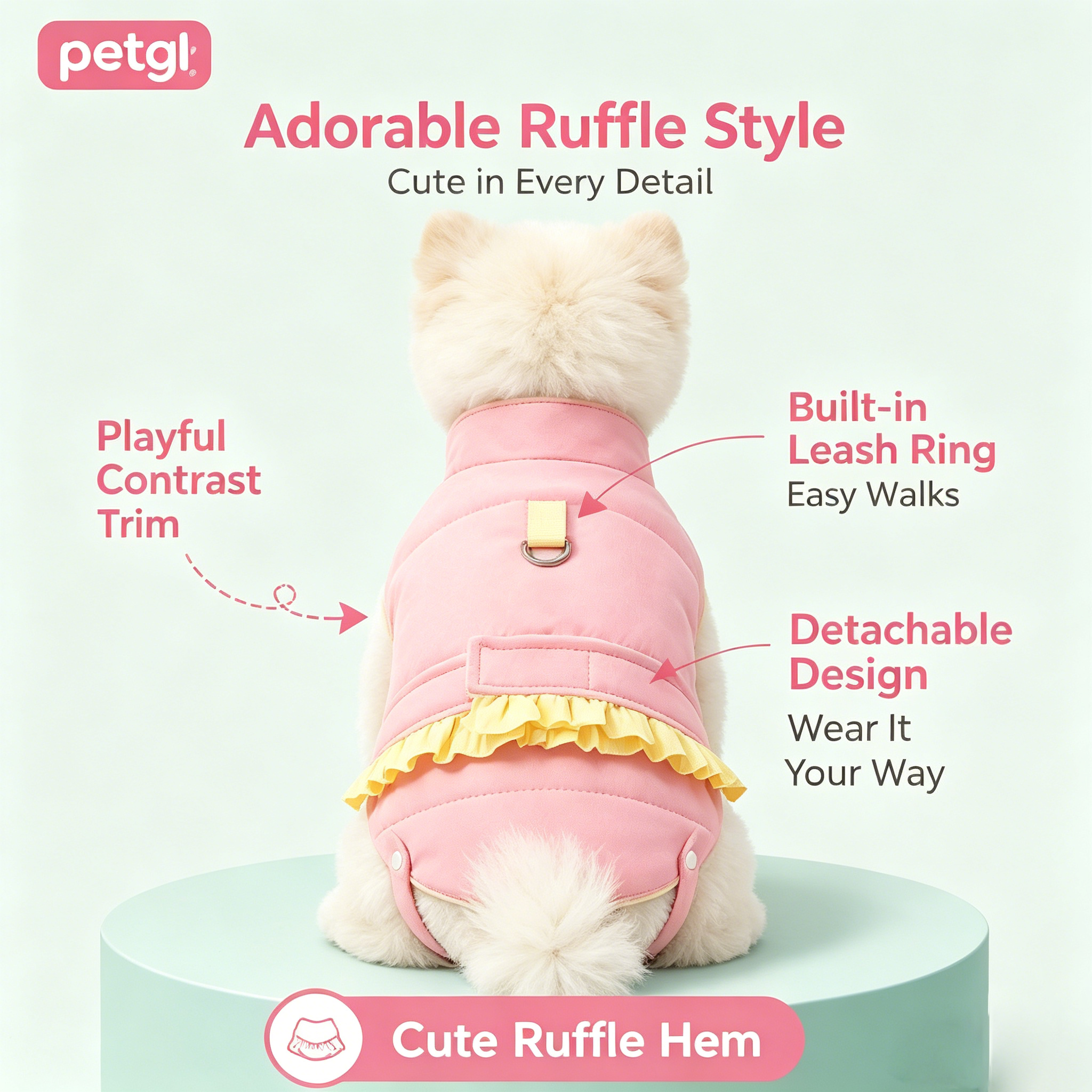 Stylish Two-Tone Ruffle Dog Coat | Winter Fashion Jacket for Small & Medium Dogs, Cute Dog Apparel