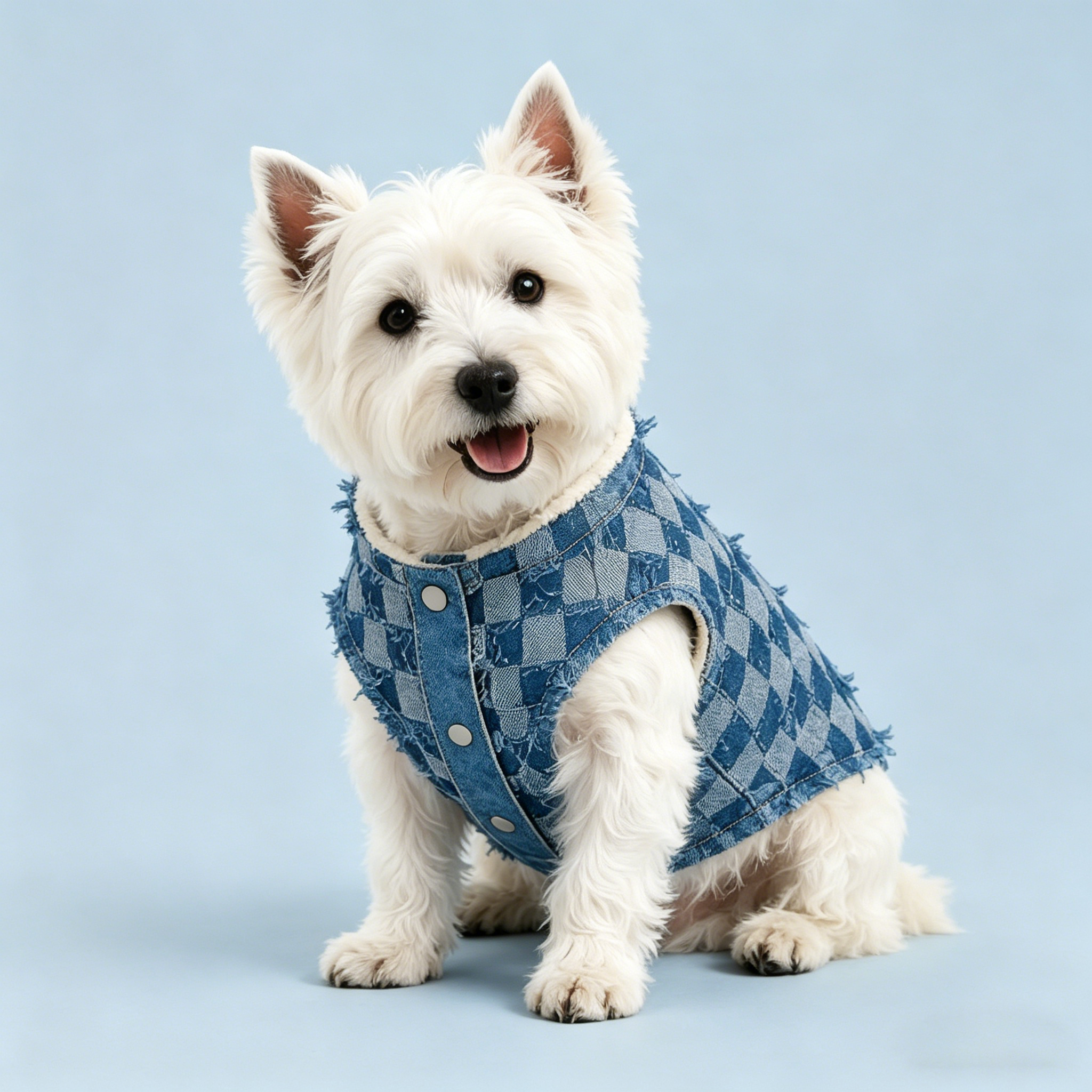 Frayed Denim Plaid Dog Vest, Warm Lined Dog Coat for Small Dogs, Stylish Puppy Jacket with D-Ring, Pet Clothes for Fall Winter