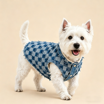 Frayed Denim Plaid Dog Vest, Warm Lined Dog Coat for Small Dogs, Stylish Puppy Jacket with D-Ring, Pet Clothes for Fall Winter