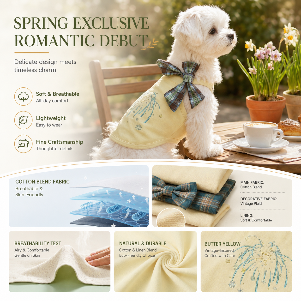 Luxury Plaid Bow Dog Clothes Soft Cotton Puppy Apparel for Small Breed Dogs and Cats