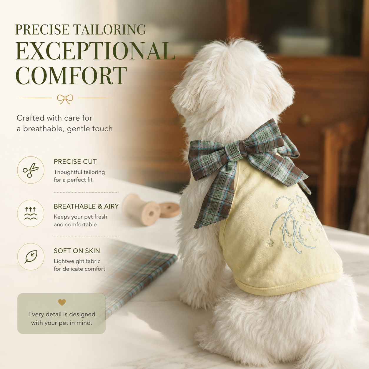 Luxury Plaid Bow Dog Clothes Soft Cotton Puppy Apparel for Small Breed Dogs and Cats