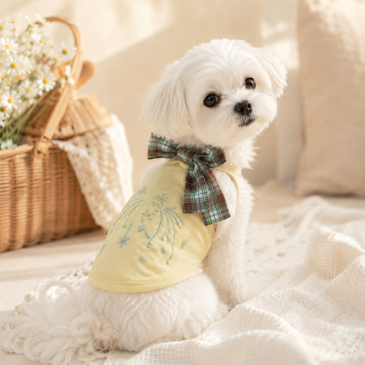 Luxury Plaid Bow Dog Clothes Soft Cotton Puppy Apparel for Small Breed Dogs and Cats