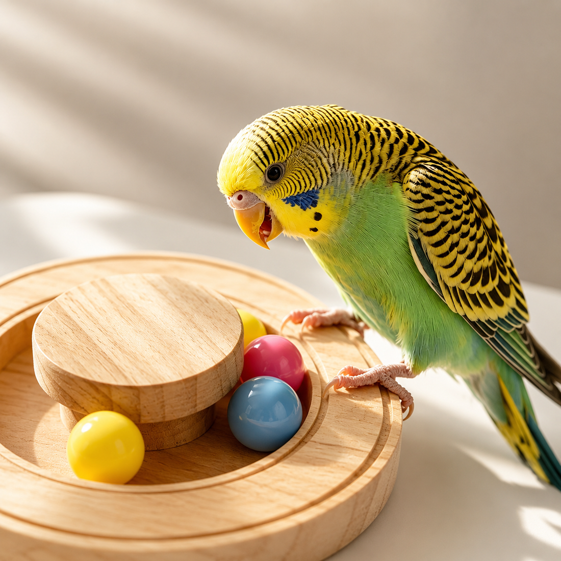 Interactive Wooden Parrot Spin & Play Puzzle Toy