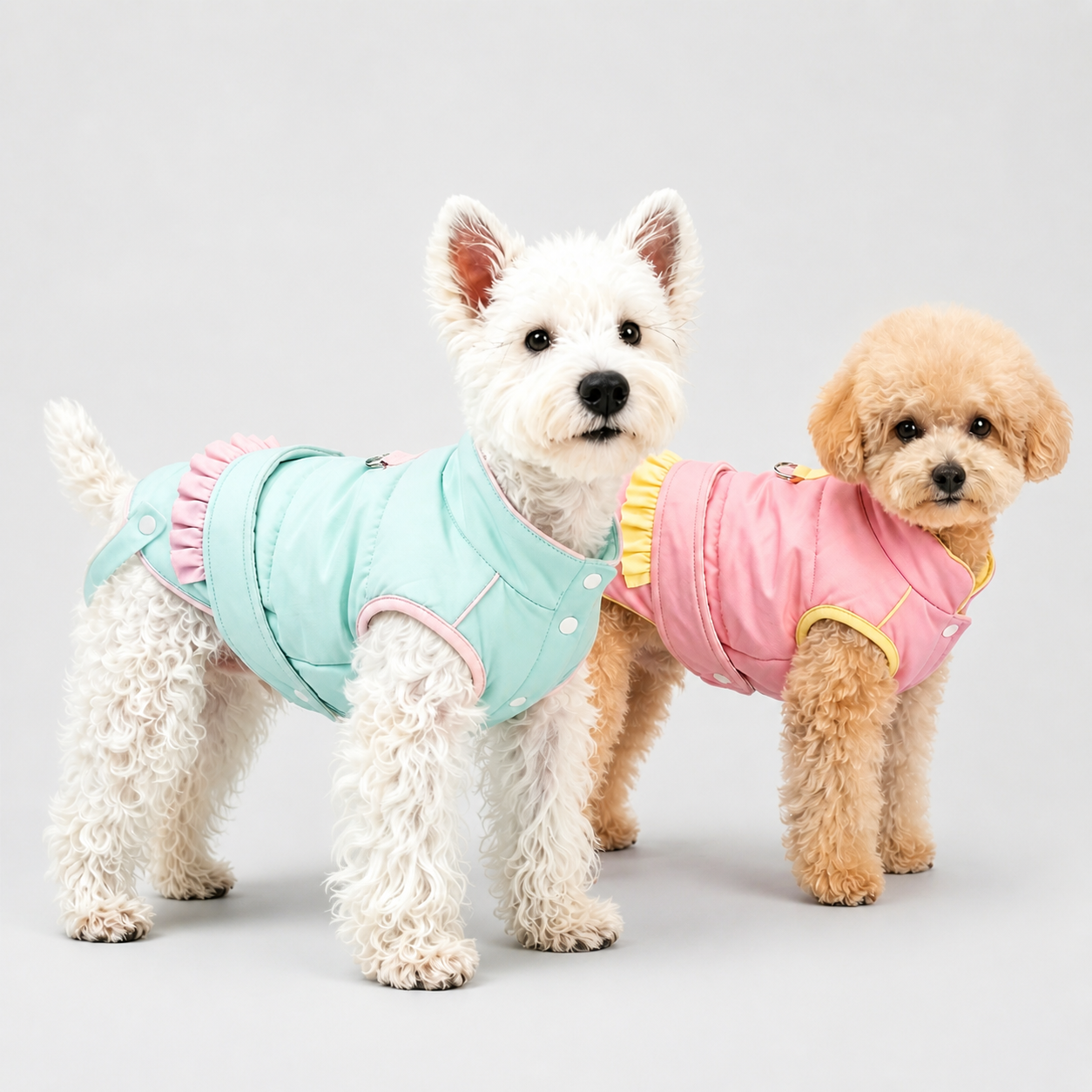 Stylish Two-Tone Ruffle Dog Coat | Winter Fashion Jacket for Small & Medium Dogs, Cute Dog Apparel