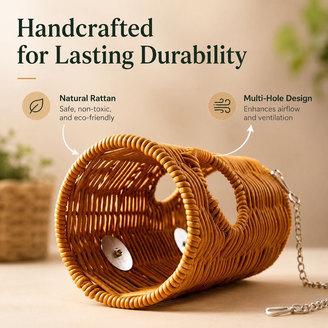 Natural Rattan Bird Tunnel Hideaway Toy for Small Birds