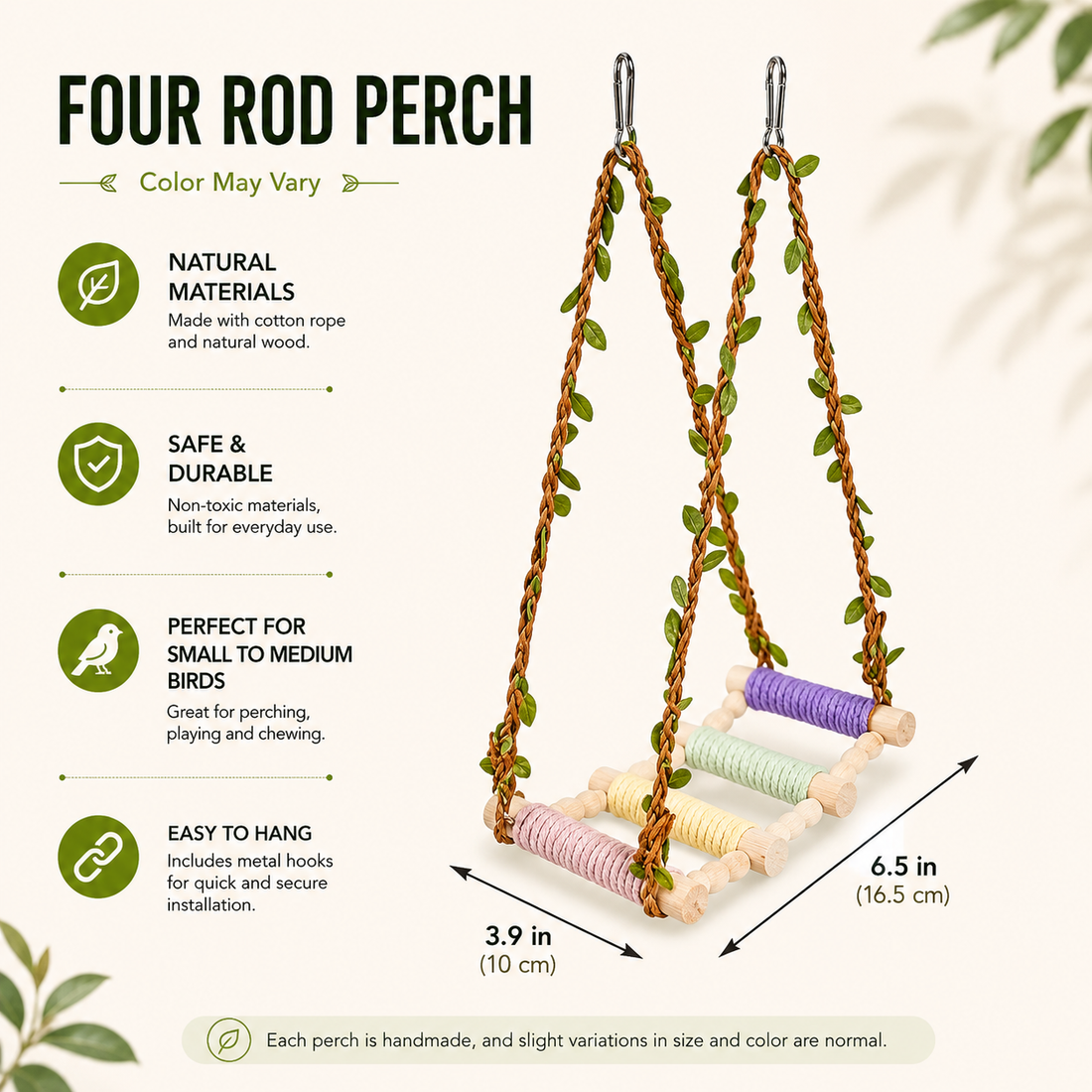 Cotton Rope Bird Swing Perch for Small Birds – Hanging Cage Toy for Parakeets, Cockatiels & Lovebirds