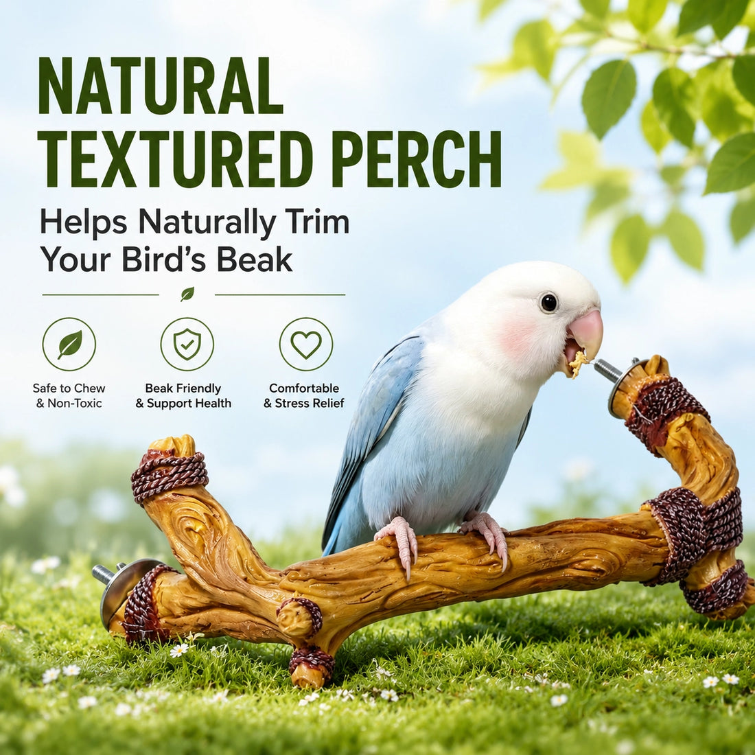 Natural Wood Bird Perch Stand for Parrots & Small Birds